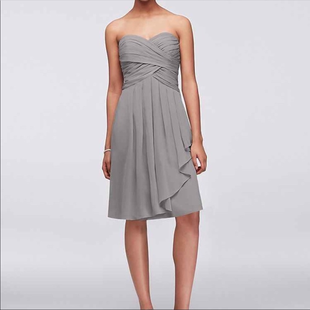 Light gray David’s Bridal, excellent condition.